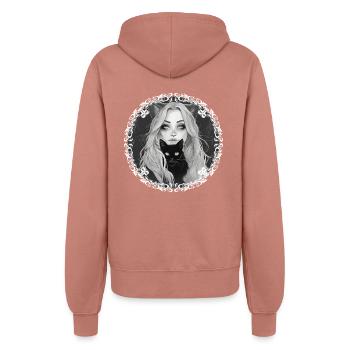 Witch With Her Loyal Companion The Black Cat. - Women’s Hooded Jacket - dusky rose - Back - Maraike (178cm)