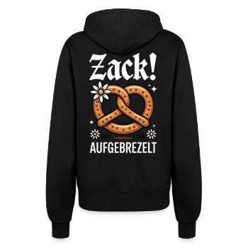 Brezel Blumen Edelweiß Zack Aufgebrezelt - Frauen Kapuzenjacke - Schwarz - Hinten - Maraike (178cm)