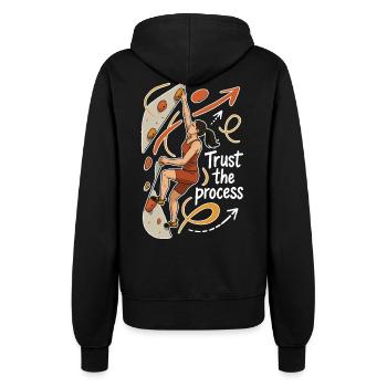 Bouldern Shirt Damen – Vertrau dem Prozess - Frauen Kapuzenjacke - Schwarz - Hinten - Maraike (178cm)