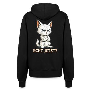 Böse Katze Shirt Lustiger Spruch: Echt jetzt? - Frauen Kapuzenjacke - Schwarz - Hinten - Maraike (178cm)