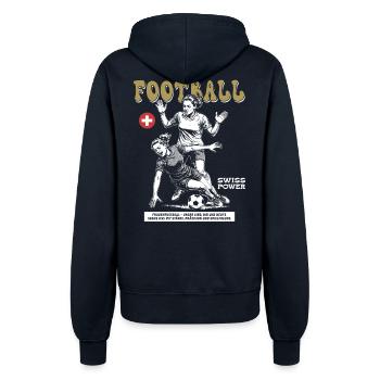 Kraft ohne Foul: Schweizer Frauenfußball Shirt - Frauen Kapuzenjacke - Navy - Hinten - Maraike (178cm)