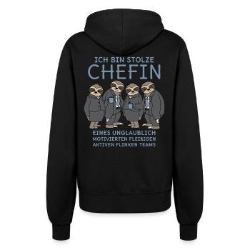 Stolze Chefin unglaublich fleißiges Team Faultiere - Frauen Kapuzenjacke - Schwarz - Hinten - Maraike (178cm)