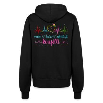 Fasching Herzschlag EKG Mein Herz schlägt Konfetti - Frauen Kapuzenjacke - Schwarz - Hinten - Maraike (178cm)