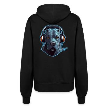 Cooler Pitbull mit Kopfhörern - Frauen Kapuzenjacke - Schwarz - Hinten - Maraike (178cm)