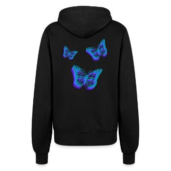 Magical Butterflies in a Blue and Purple Palette - Women’s Hooded Jacket - black - Back - Maraike (178cm)
