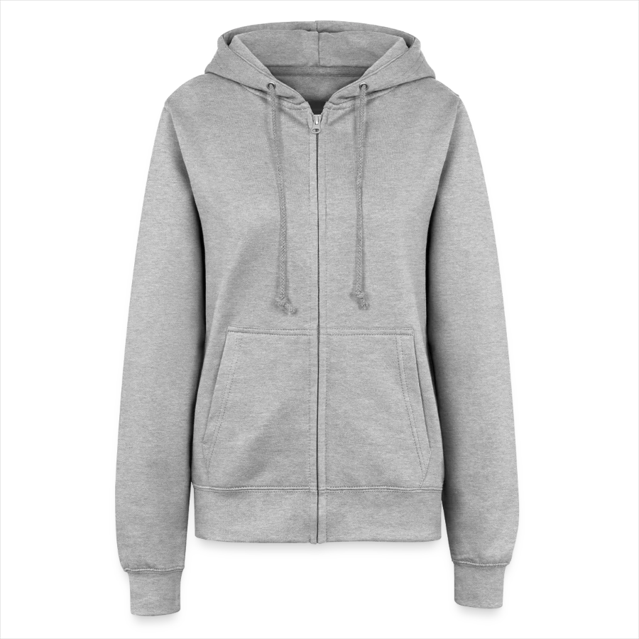 Interlaken badge on a women’s hooded jacket, heather grey