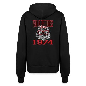 Year of the Tiger 1974 – strength in the rockabilly look - Women’s Hooded Jacket - black - Back - Maraike (178cm)