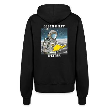 ASTRONAUT BUCH LESEN HILFT WEITER - Frauen Kapuzenjacke - Schwarz - Hinten - Maraike (178cm)