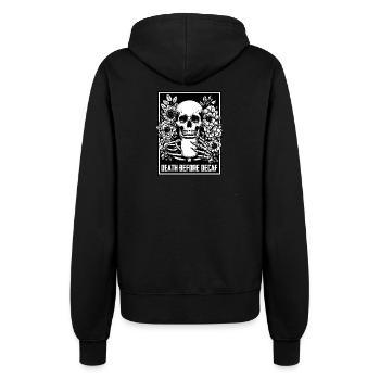 Death Before Decaf Coffee Lover Meme Skeleton Sarc - Frauen Kapuzenjacke - Schwarz - Hinten - Maraike (178cm)