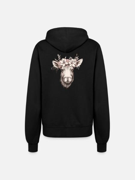 Elch mit Blumenkrone - Frauen Kapuzenjacke - Schwarz