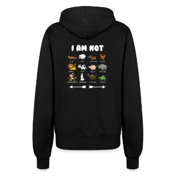VEGAN VEGETERIAN I AM NOT ANIMAL T SHIRT - Frauen Kapuzenjacke - Schwarz - Hinten - Maraike (178cm)