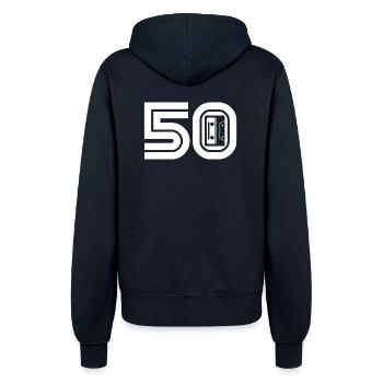 50 Retro Musik 50er - Frauen Kapuzenjacke - Navy - Hinten - Maraike (178cm)