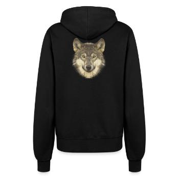 Naturfan shirts, Wolfkopf, beliebte Tierdesigns - Frauen Kapuzenjacke - Schwarz - Hinten - Maraike (178cm)
