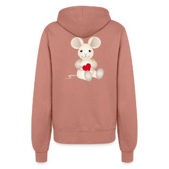 zuckersüße Maus mit einem Herz für Valentinstag - Frauen Kapuzenjacke - Altrosa - Hinten - Maraike (178cm)