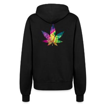 Tie Dye Batik Cannabis Leaf | Hemp leaf - Women’s Hooded Jacket - black - Back - Maraike (178cm)