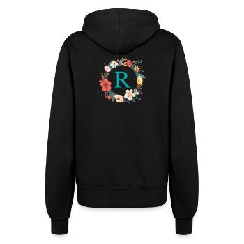 R Monogram, Couronne de fleurs, Personnalisable - Veste à capuche Femme - noir - Dos - Maraike (178cm)