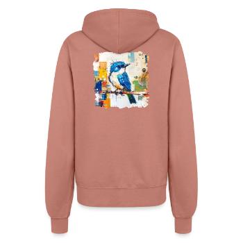 Blauer Vogel im Farbblock-Abstract - Frauen Kapuzenjacke - Altrosa - Hinten - Maraike (178cm)