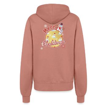 Merry Christmas English with Snowmen - Women’s Hooded Jacket - dusky rose - Back - Maraike (178cm)