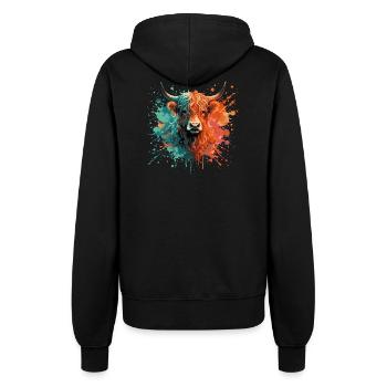 Highland Rind Aquarell – Color Splash Tierkunst - Frauen Kapuzenjacke - Schwarz - Hinten - Maraike (178cm)