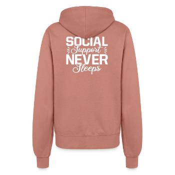 Citation d’un travailleur social : Soutien ne dort jamais social - Veste à capuche Femme - rose poudré - Dos - Maraike (178cm)