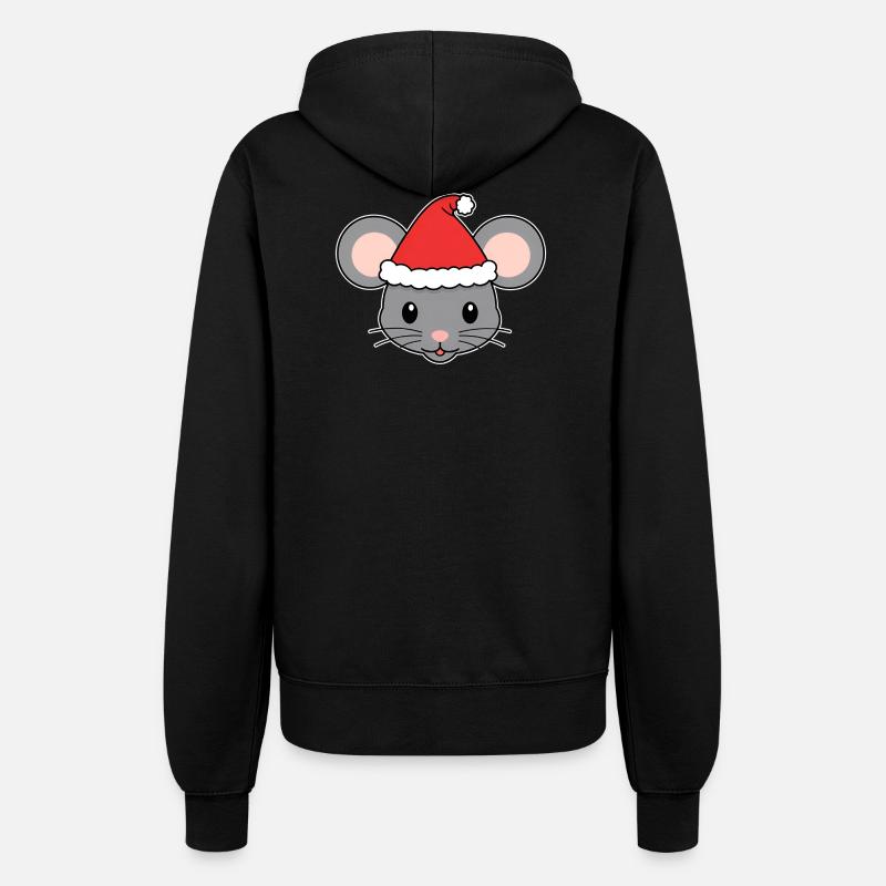Christmas Mouse with Santa Hat - Women’s Hooded Jacket - black