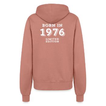 1976, geboren 1976, 48 Jahre alt Geburtstag - Frauen Kapuzenjacke - Altrosa - Hinten - Maraike (178cm)