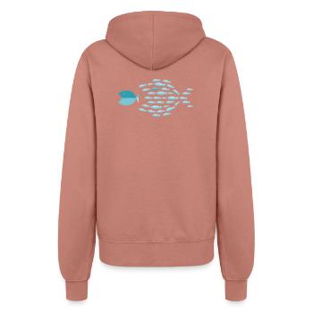 Blue School Silhouette - kleine Fische fressen große Fische - Frauen Kapuzenjacke - Altrosa - Hinten - Maraike (178cm)