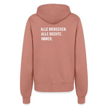 All people. All rights reserved. Always. - Women’s Hooded Jacket - dusky rose - Back - Maraike (178cm)