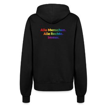 All People All Rights Always Statement - Women’s Hooded Jacket - black - Back - Maraike (178cm)