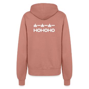 HoHoHo + Japanese Text - White - Women’s Hooded Jacket - dusky rose - Back - Maraike (178cm)