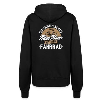 Unterschätze niemals einen alten Mann mit Fahrrad - Frauen Kapuzenjacke - Schwarz - Hinten - Maraike (178cm)