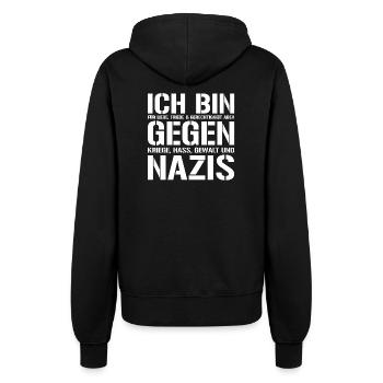 Ich bin gegen Nazis - Frauen Kapuzenjacke - Schwarz - Hinten - Maraike (178cm)