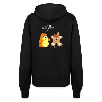 Hamster vs. Lebkuchenmann (whiteline) - Frauen Kapuzenjacke - Schwarz - Hinten - Maraike (178cm)