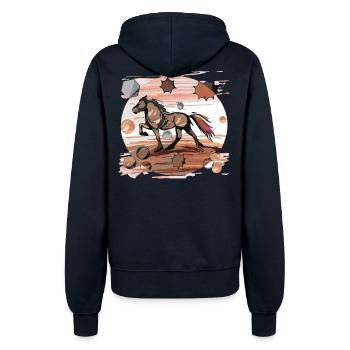 Cheval islandais - Graphique avec arrière-plan Variante 2 - Veste à capuche Femme - marine - Dos - Maraike (178cm)