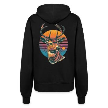 Retro 80s Neon Cool Deer Animal Vintage Reindeer - Women’s Hooded Jacket - black - Back - Maraike (178cm)