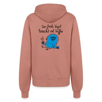 Der frühe Vogel braucht viel Kaffee - Frauen Kapuzenjacke - Altrosa - Hinten - Maraike (178cm)