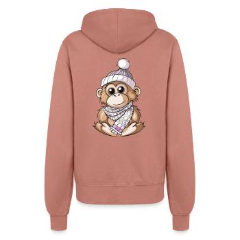 Cute orangutan with scarf and bobble hat. - Women’s Hooded Jacket - dusky rose - Back - Maraike (178cm)