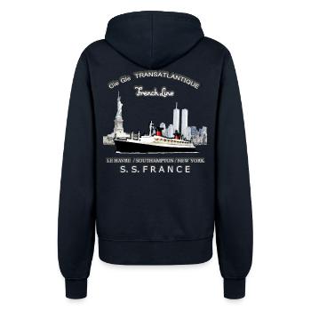 FRANCE PAQUEBOT CREATION LOUIS RUNEMBERG ADAGP - Women’s Hooded Jacket - french navy - Back - Maraike (178cm)