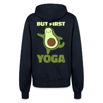 But first Yoga-Funny Yoga Avocado Design - Frauen Kapuzenjacke - Navy - Hinten - Maraike (178cm)