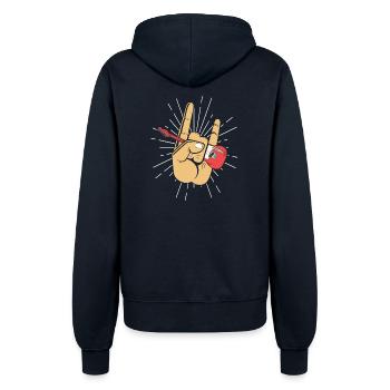 Heavy Metal Devil Horns Electric Guitar - Women’s Hooded Jacket - french navy - Back - Maraike (178cm)