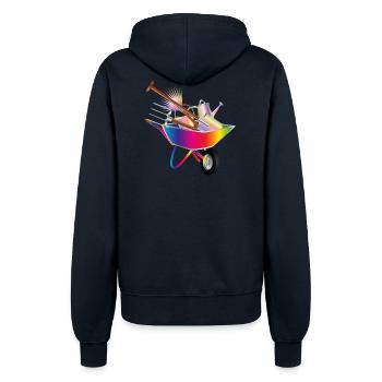 farbenfrohe Gartengeräte in einer Schubkarre - Frauen Kapuzenjacke - Navy - Hinten - Maraike (178cm)