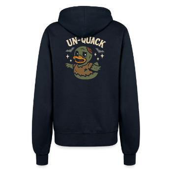 Zombie Badeente & lustiger Spruch "Un-Quack" Motiv - Frauen Kapuzenjacke - Navy - Hinten - Maraike (178cm)