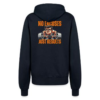 No Excuses Just Results - Gym - Women’s Hooded Jacket - french navy - Back - Maraike (178cm)