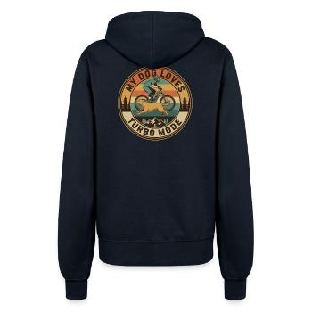 My Dog Loves Turbo Mode E-MTB Retro - Women’s Hooded Jacket - french navy - Back - Maraike (178cm)