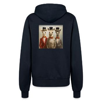 Anthropomorph surreal 3 Alpaka Männer Zylinderhut - Frauen Kapuzenjacke - Navy - Hinten - Maraike (178cm)