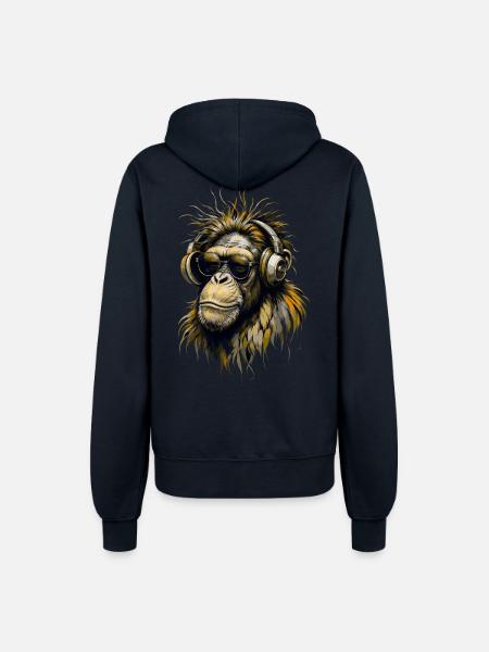 Cooler Affe mit Kopfhörern - Frauen Kapuzenjacke - Navy