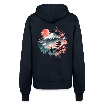 Aquarelle de la pagode Fuji Sakura - Veste à capuche Femme - marine - Dos - Maraike (178cm)