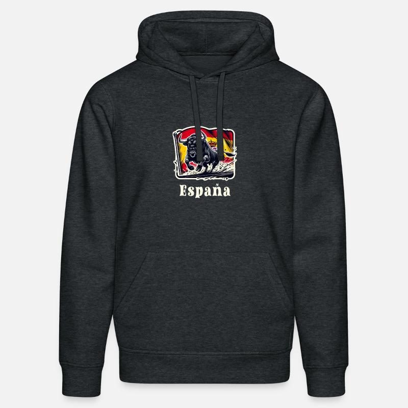 Espagne Drapeau Taureau Design - Sweat à capuche bio DRUMMER Stanley/Stella Unisexe - gris foncé chiné