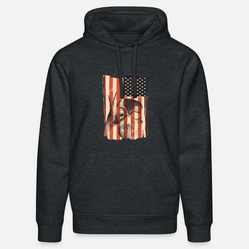 Drapeau des États-Unis avec crâne - Sweat à capuche bio DRUMMER Stanley/Stella Unisexe - gris foncé chiné