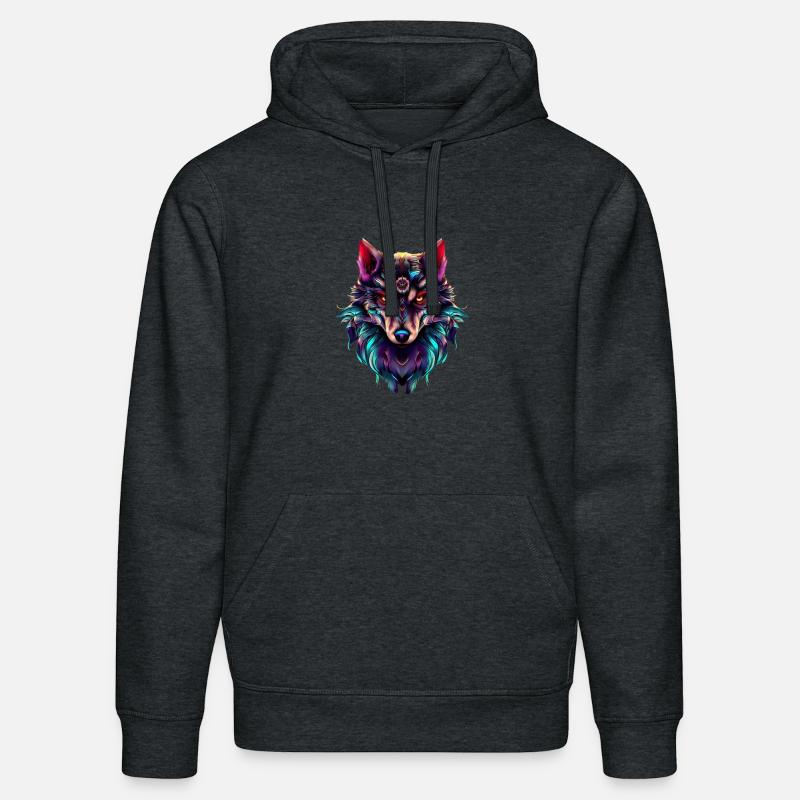 Wolf’s Head Synthwave Wolf - Sweat à capuche bio DRUMMER Stanley/Stella Unisexe - gris foncé chiné